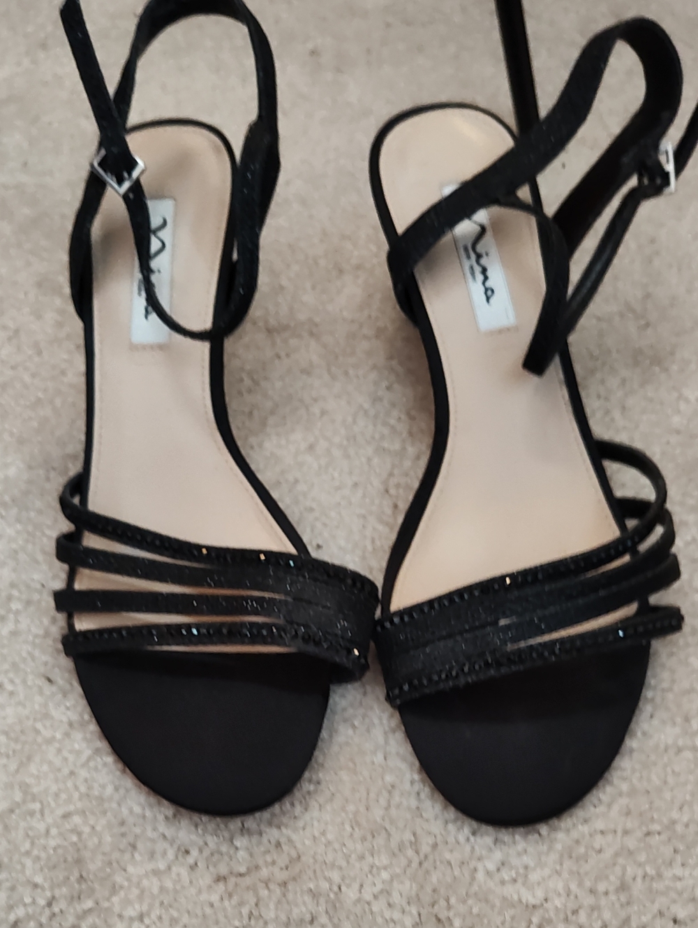 Nina Black Strappy Glitter Evening Sandals